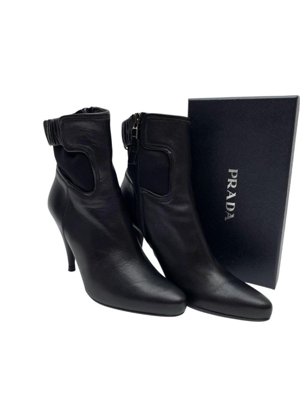 Prada Leather Short Boots Booties Heels Black